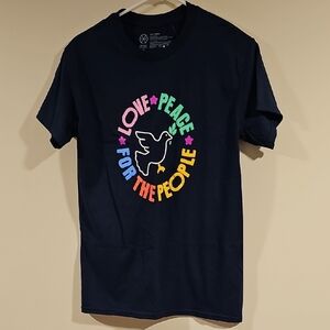 Black Graphic Tee with Colorful Peace Design